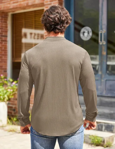 Vista 4 de COOFANDY Camisa de vestir elástica de manga larga con botones de punto acanalado para hombre