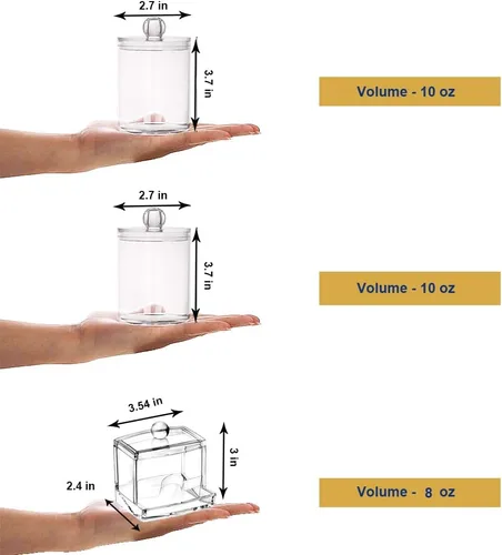 Vista 3 de Recipiente para hisopos de algodón con tapa, dispensador de baño Qtip frascos de boticario, recipiente de algodón acrílico transparente para hisopos