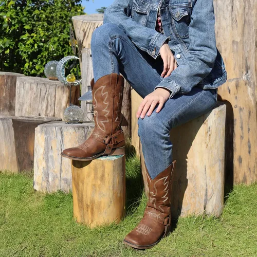 Vista 9 de SheSole Botas vaqueras con punta cuadrada para mujer, estilo vaquero, pantorrilla ancha, zapatos occidentales a la moda
