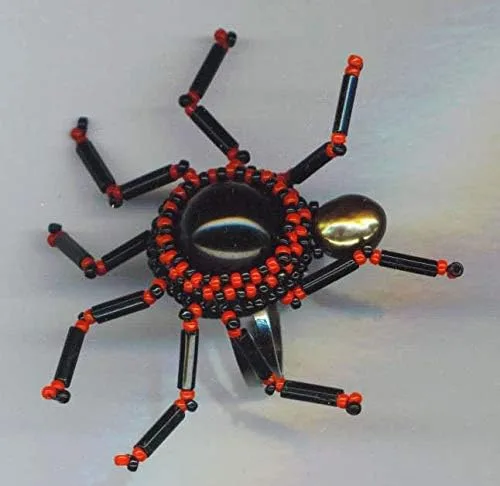 Vista 3 de Itzy Bitzy Lucky Halloween Creature Silver plated adjustable Beadwoven Ring Red Black Genuine Pearl Gothic