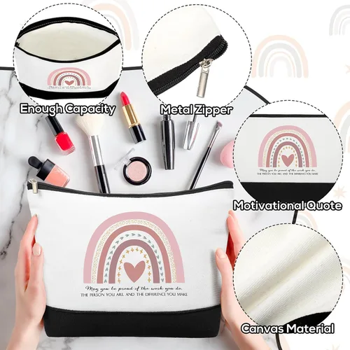 Vista 3 de 20 bolsas de cosméticos bohemias, inspiradoras, con texto en inglés "May You Be Proud", bolsa de regalo motivacional, bolsa de cosméticos de lona