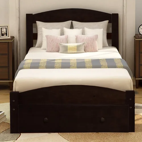 Vista 3 de Merax Cama de plataforma de tamaño individual con cajón de almacenamiento, marco de cama de madera con cabecera y estribo/fácil montaje/soporte