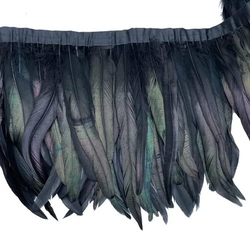 Vista 4 de Sowder Borde de flecos de plumas de gallo de 8 a 10 pulgadas de ancho para decoración de manualidades, paquete de 1 yarda (negro)