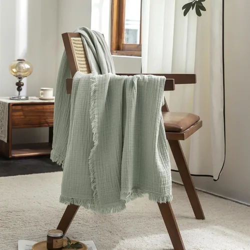 Vista 40 de FOSSA Manta de Muselina con Flecos - Gasa de Algodón 100% de 4 Capas Súper Suave y Transpirable - Manta Decorativa Ligera y Refrescante para Cama
