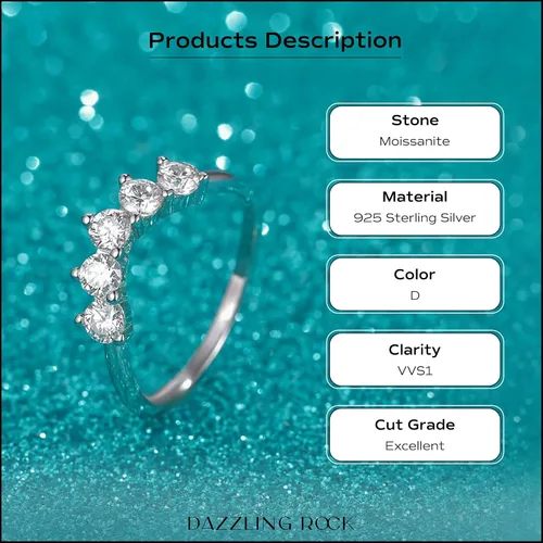 Vista 4 de Dazzlingrock - Alianza de boda curvada con 5 piedras para mujer o moissanita