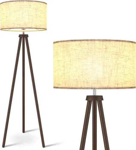 Vista 7 de LEPOWER Lámpara de pie de trípode de madera, lámpara de pie de mediados de siglo para sala de estar, pantalla de lámpara color lino, lámpara de pie
