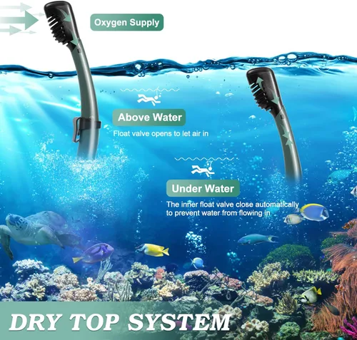 Vista 3 de Snorkeling Gear for Adults, Dry Top Snorkel Mask Set 2 Pack Scuba Diving Mask Snorkel Gear Anti Fog Snorkeling Packages Tempered Glass Panoramic