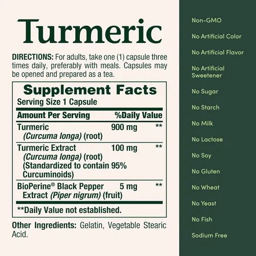 Vista 5 de Nature's Bounty Cúrcuma con extracto de pimienta negra, apoya la salud antioxidante, 1000 mg, 60 cápsulas