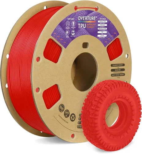 Vista 34 de OVERTURE - Filamento de TPU de 1/16 pulgadas, rollo flexible de poliuretano termoplástico, impresora 3D suave, 95A, carrete de 2.2 libras, precisión