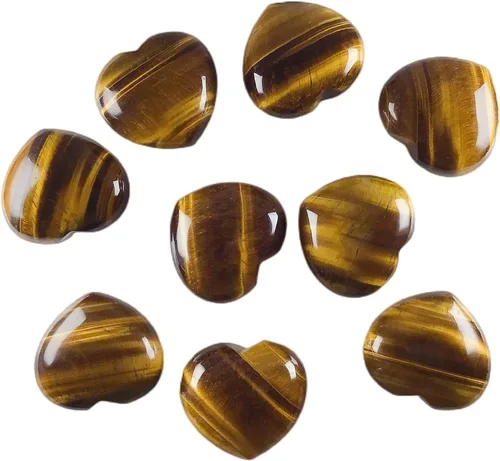 Vista 4 de Ojo de tigre cristal corazón decoración tallado hojaldre corazón piedra preocupación para terapia de ansiedad, equilibrio de chakras y buena suerte