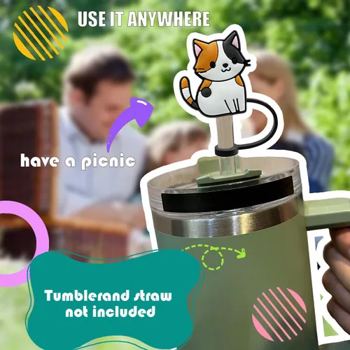Vista 4 de 8 fundas de popote para popotes reutilizables, lindo estilo gato, tapas de popote de silicona para vasos, cubierta para popote Stanley, fundas