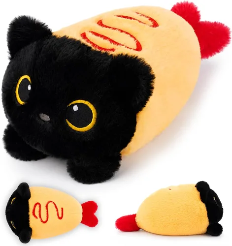 Vista 9 de Peluche de gato negro con peso, lindos animales de peluche con peso para niños, realista y suave, abrazable, regalo para niñas y niños