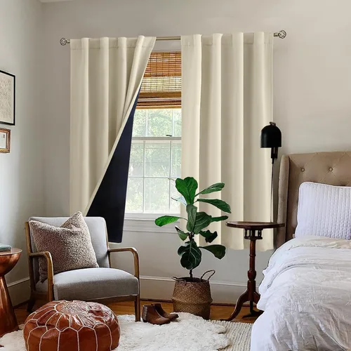 Vista 9 de BGment Cortinas 100% opacas beige de 63 pulgadas de largo con forro aislante térmico, bolsillo para varilla y lengüeta trasera de doble capa