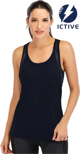 Vista 2 de ICTIVE - Camiseta sin mangas de entrenamiento para mujer, ajuste holgado, malla de yoga, espalda cruzada, espalda abierta