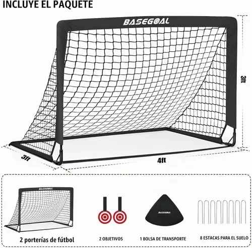 Vista 3 de BaseGoal Soccer Goals for Backyard Set of 2, 4x3ft, Mini Soccer Net