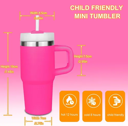 Vista 3 de Vaso de 14 oz con asa y pajita, vaso de 14 oz para niños con tapa y pajita, vasos de acero inoxidable para niños, para deportes al aire libre