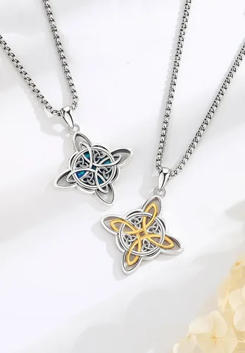 Vista 3 de EUDORA Collar de plata de ley S925 con nudo de brujas con tetragrammaton pentagrama, rueda de Hekate, Lilith Moon Witchy colgante para mujer