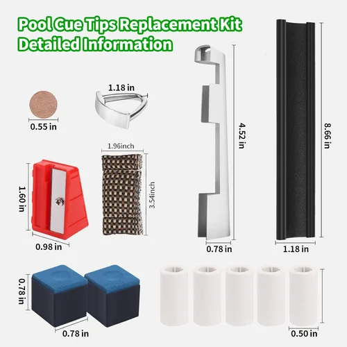 Vista 2 de Kit de Reparación de Taco de Billar Vefungyan: 2 Abrazaderas para Punta de Taco de Piscina 20 Puntas para Taco de Billar 4 Formadores 5 Cubos