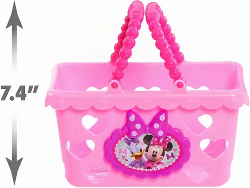 Vista 6 de Conjunto de Cesta de Compras Bowtastic de Minnie Bow-Tique de Disney Junior con Comida de Juguete y Accesorios, Juego de Simulación, Juguetes