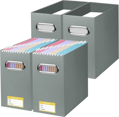Vista 44 de BALEINE Caja organizadora de archivos, organizador de carpetas de archivos de cartón con asa para tamaño carta, caja de archivos plegable portátil