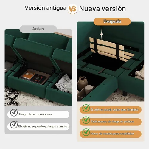 Vista 5 de Belffin - Sofá modular seccional con tumbona reversible de terciopelo, en forma de L, con almacenamiento, convertible de 4 plazas, color verde