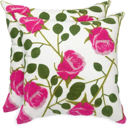 Vista 15 de Alysheer Juego de 2 fundas de almohada bordadas decorativas de verano de 18 x 18 pulgadas, funda de cojín de algodón con patrón de bordado de pájaro