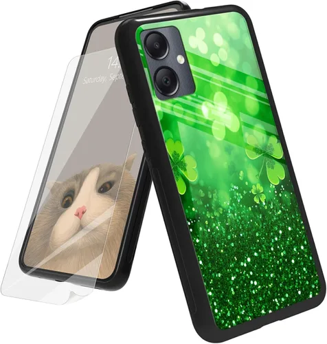 Vista 55 de Funda para Samsung Galaxy A12 5G con protector de pantalla, parte trasera de vidrio templado + TPU de silicona suave que absorbe los golpes