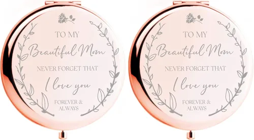 Vista 7 de Regalos de cumpleaños para mujer, espejo compacto de oro rosa con texto en inglés "Not a Day Over Fabulous", ideas de regalo de cumpleaños