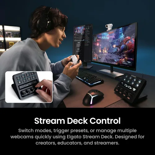 Vista 6 de Insta360 Link 2 Pro - Cámara web PTZ 4K para PC/Mac, sensor de 1/1.3 pulgadas, poca luz, seguimiento AI, HDR, micrófonos direccionales