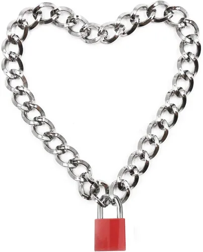 Vista 8 de Collar con candado de corazón, collar de metal con candado, gargantilla para hombres y mujeres con cerradura y llave A1