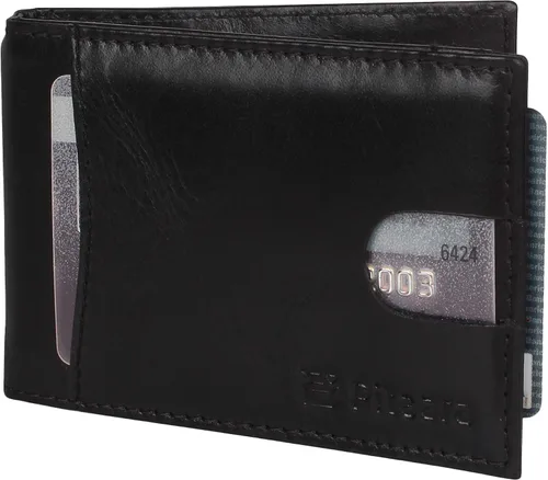 Vista 2 de Cuero genuino delgado hecho a mano minimalista bolsillo frontal bifold cartera con bloqueo RFID para hombres