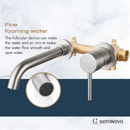 Vista 4 de gotonovo Grifo de baño de montaje en pared, grifo de lavabo de baño de una sola manija montado en la pared, válvula áspera de latón incluida