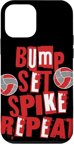 Vista 12 de iPhone 15 Parents Girls Volleyball Bump Set Spike Repeat Red & White Case
