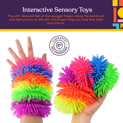 Vista 4 de Special Supplies Pulseras de banda esponjosas para niños, paquete de 6, juguetes sensoriales flexibles y elásticos, silicona táctil al tacto