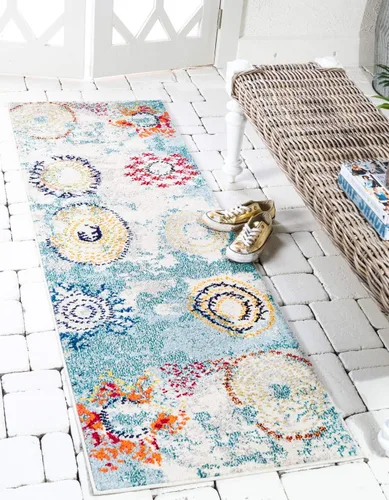 Vista 12 de Alfombra moderna Positano de estilo costero de Loom, Polipropileno, beige/azul claro