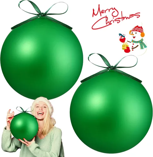Vista 16 de Zubebe 2 adornos de Navidad gigantes rellenables de 8 pulgadas con cintas, bolas de Navidad de plástico de gran tamaño para decoración de césped al