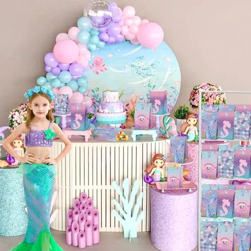 Vista 3 de XJLANTTE 40 bolsas de regalo de sirena, bolsas de recuerdo de fiesta bajo el mar con calcomanías para la cola, bolsas de fiesta para niños y niñas
