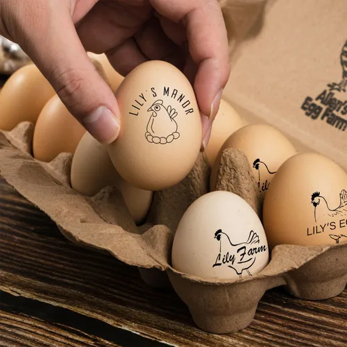 Vista 5 de Sellos de huevos personalizados para huevos frescos, sello de pollo de goma pertsonalizado con tu propio diseño, marcado para huevos frescos