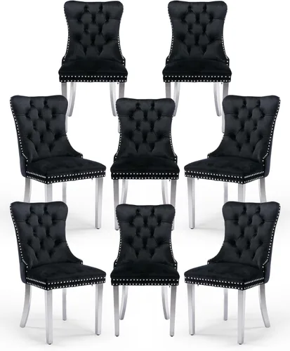 Vista 16 de Juego de 2 sillas de comedor de terciopelo con patas de madera, color beige Mid Century Modern Dining Chairs,Upholstered Chairs with Nailhead