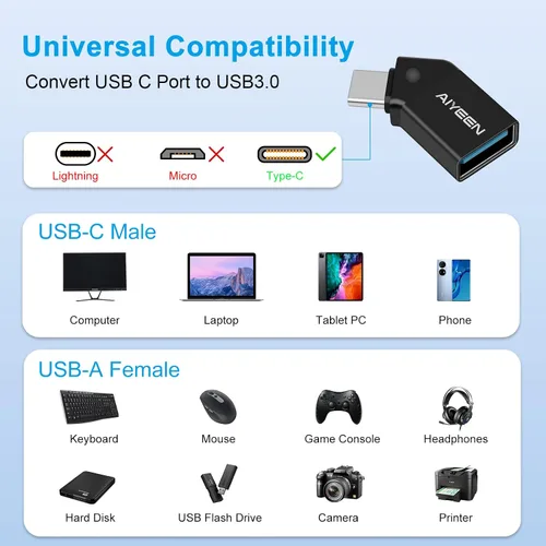 Vista 2 de Adaptador USB C a USB (paquete de 2), adaptador USB-C macho de 45 grados a USB 3.0 hembra OTG convertidor compatible con MacBook Pro 2019/2018