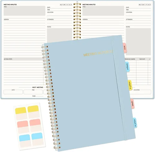 Vista 16 de SUNEE Cuaderno de reuniones para el trabajo con pestañas adhesivas, 160 páginas, planificador de proyectos de tamaño B5, cuaderno organizador