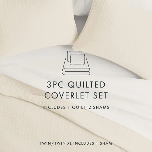Vista 2 de Linen Market Juego de ropa de cama de 3 piezas color marfil tamaño Queen – Una colcha ligera y edredones lavables a máquina – Incluye colcha