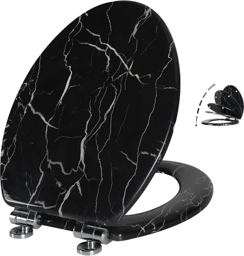 Vista 15 de Asiento para retrete Angel Shield de madera moldeada con cierre silencioso, mármol, fácil de limpiar, bisagras de liberación rápida