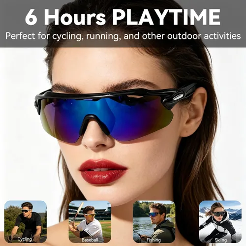 Vista 5 de Lentes de audio inteligentes Bluetooth, para correr, ciclismo, lentes de sol Bluetooth con música y llamadas manos libres, asistente de voz AI