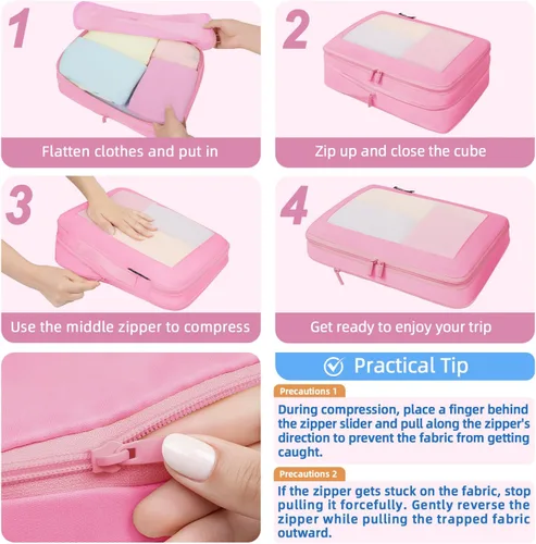Vista 187 de BAGAIL 4 juegos/6 juegos/8 cubos de compresión para embalaje, accesorios de viaje, organizadores de embalaje expandibles (malla cuadrada, 06-beige)