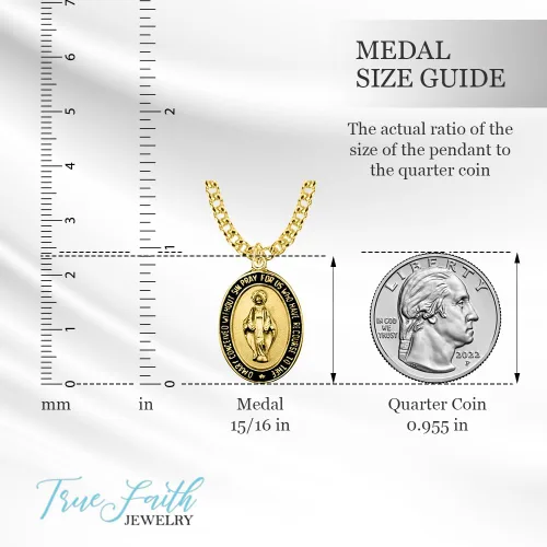 Vista 7 de TrueFaithJewelry Medalla milagrosa con borde esmaltado negro, 7/8 pulgadas