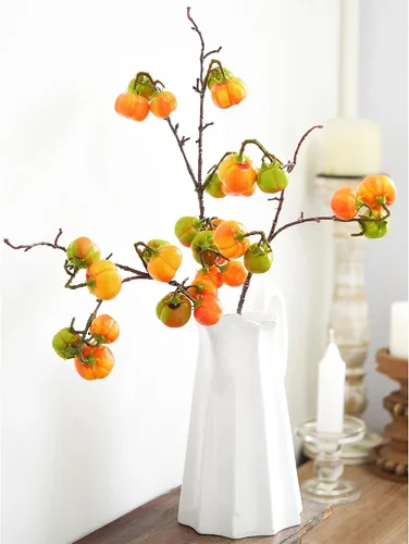 Vista 3 de FiveSeasonStuff Mini tallos artificiales de calabaza, albaricoque naranja claro, púas de otoño de 19 pulgadas para centros de mesa, ramos