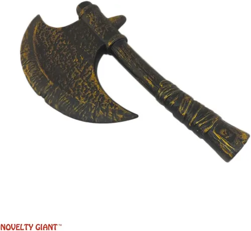 Vista 2 de Accesorio de disfraz de hacha de mano vikingo medieval bárbaro para disfraz de Tomahawk, color negro