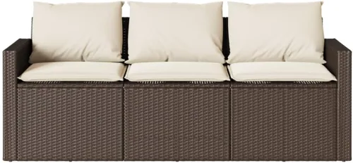 Vista 4 de Patio Sofa 3-Seater Brown Poly Rattan with Cushions Brown and Cream White