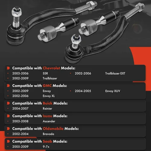Vista 2 de A-Premium Kit de 4 Piezas de Extremos de Barra de Dirección Frontal Interior y Exterior, Compatible con Chevrolet Trailblazer, SSR, GMC Envoy XL